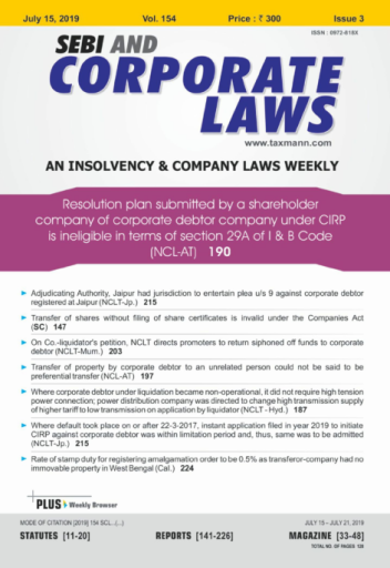 SEBI and Corporate Laws – July 15, 2019
