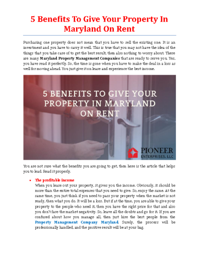 5+Benefits+To+Give+Your+Property+In+Maryland+On+Rent