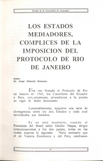Los Estados Mediadores, Complices De La Imposicion Del Protocolo De Rio De Janeiro